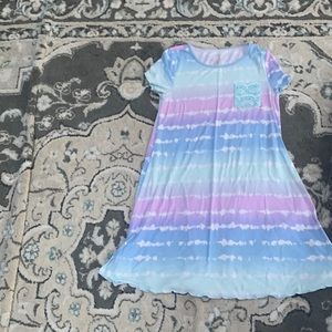 Blue purple and white dress with a pocket